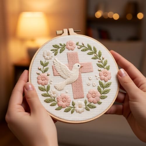 JJFox Embroidery Kit for Beginners and Adults, DIY Hand Embroidery Starter Kit with Cute Pattern, Cross Stitch Needlepoint Set with Hoop, Threads and Instructions (Cross) - color: Cross