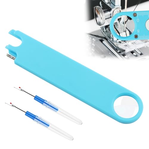 Sewing Machine Needle Threader with Magnifier, 3 in 1 Quick Threading Tool with Magnetic Mount & Integrated Ruler, Anti-Prick Stitch Insertion Kit with 2 Seam Rippers for Quilting