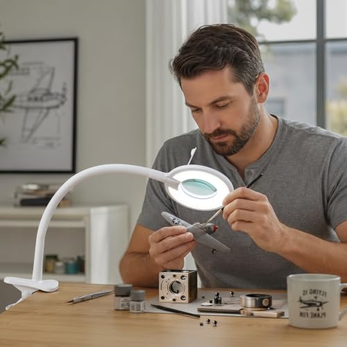 3X+6X Magnifying Glass with Light and Clamp,Dimmable LED Magnifying Lamp - color: Cool White