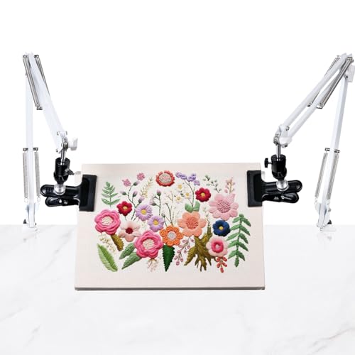 2 Sets Adjustable Embroidery Hoops Stand for Hand Work,White Cross Stitch Frame with 360° Rotation,Needlework Frame, Embroidery Stand Suitable for Embroidery Kit,Hoop/Tablet/Phone Holder Desk Stand - style: 2PC-White