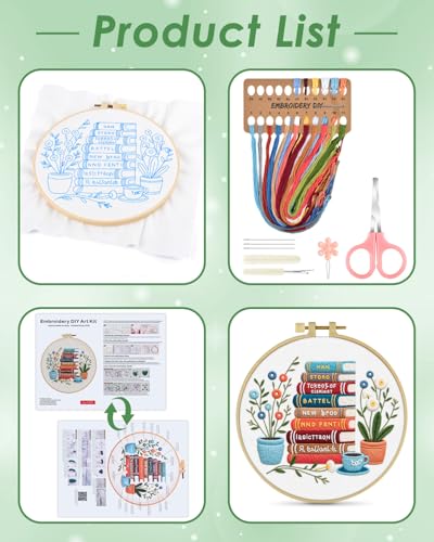ERKOON Embroidery Kit for Beginners Adult, Cross Stitch Set Include Embroidery Cloth Hoops Threads for Craft Lover Hand Stitch with Embroidery Skill Techniques (Books) - color: Book