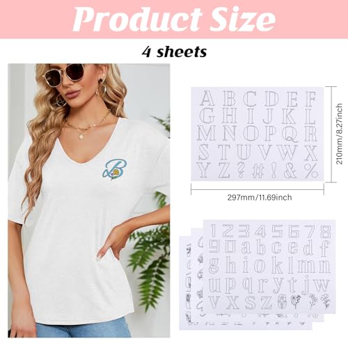 ORIGACH 4 Sheets 143 Pcs Water Soluble Embroidery Patterns Stabilizers - Pre-Printed Letter, Number & Floral Hand Sewing Stabilizers- Stick & Stitch Embroidery Patterns for Hand Sewing Beginner - color: Letter Number & Floral