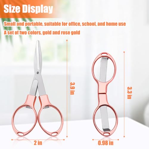 2PCS Folding Scissors, Portable Travel Scissor, Gift for Men Glasses Shaped Mini Shear Telescopic Cutter, Anti Rust Stainless Steel Scissors for Fishing Sewing Home Office (Rose Gold, Gold) - color: Rose Gold, Gold