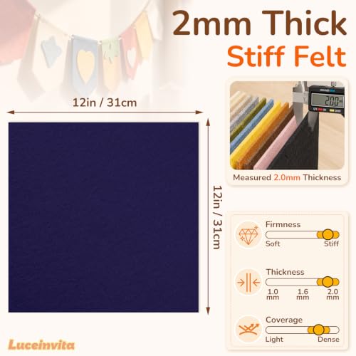 2mm Stiff Felt Sheets 12" X 12" (10 Pack, Deep Navy) - color: Deep Navy