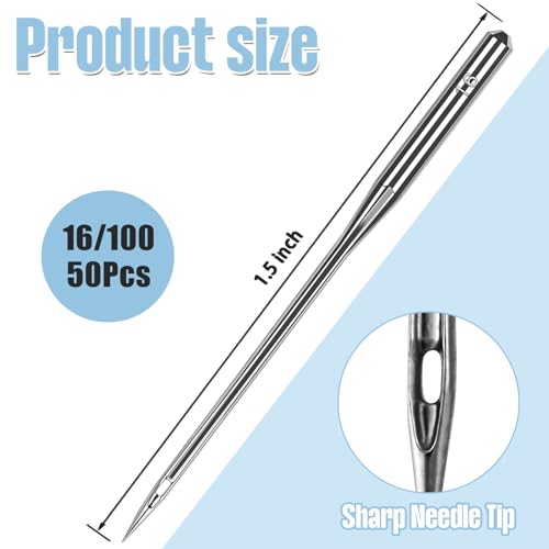 50 Pcs Size 100/16 Universal Leather&Jeans Sewing Machine Needles, Heavy Duty Machine Needles for Thickened Fabrics, Compatible with Home Sewing Machine - style: 50PCS Size 100/16