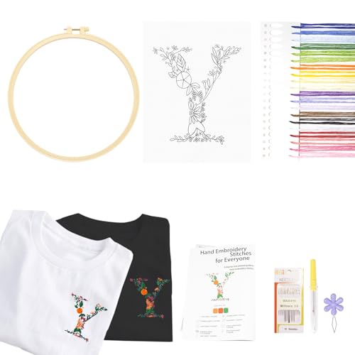 Topapfo Letter Y Stick and Stitch Embroidery Kit for Clothes, Beginners Alphabet Embroidery Pattern for Clothing Jeans T-Shirts Craft - color: Y