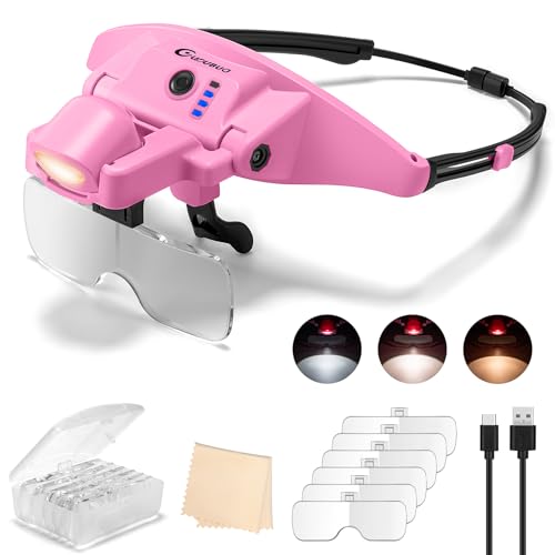 Magnifying Glass with Light 1X-4X, Rechargeable Magnetic Magnifier - color: Pink