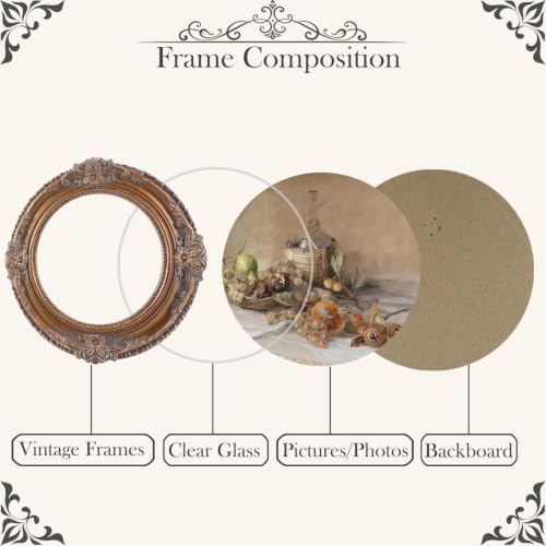 Vintage Picture Frames 3x3 Ornate Bronze Antique Pictue Frames with Real Glass Cover for Wall & Tabletop Display Victorian Home Decor Gallery Wall Decor,Round - color: Bronze, size: 3X3