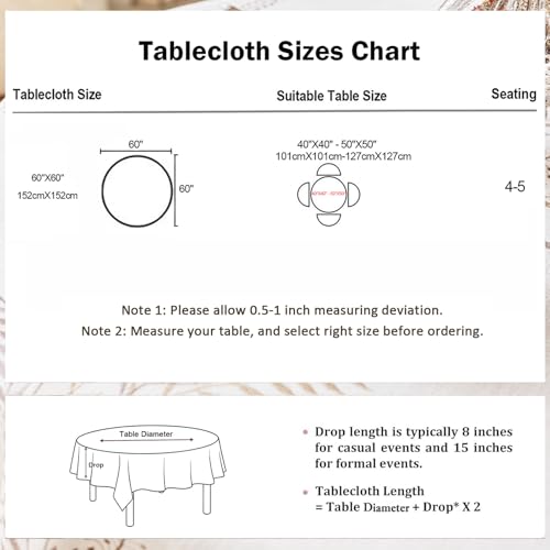 Joyfol Day Round Linen Tablecloth, Heavy Duty Waterproof Tablecloths, Farmhouse Embroidery Leaves Table Cloth with Tassels, Soft Wrinkle Free Table Cover, Coffee Vines, 55 inch - color: Coffee Vines, size: 55" (Round)
