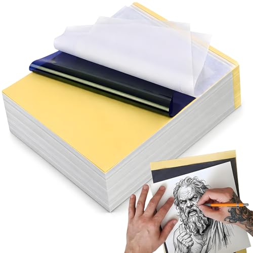 Tattoo Transfer Paper 50 Sheets, Thermal Stencil Paper for Tattooing, A4 Size 4 Layers Carbon DIY Stencil Tracing Paper, Combofix Tattoo Supplies for Studios & Beginners - size: 50Pcs