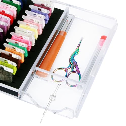 Acrylic Working Tray for Cross Stitch and Embroidery Supplies, Embroidery Floss Bobbins Organizer Tray with Magnetic Needle Holder and Tools Storage - color: Small-For 3mm acrylic bobbin