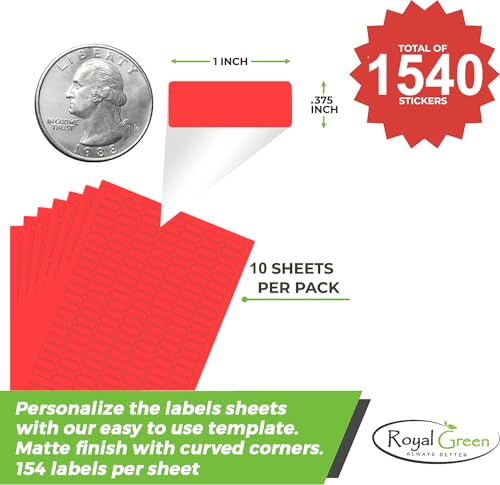 Royal Green Printable Rectangle Labels, 1 x 0.375 Inch - 1540 Pack - color: Red, size: 1540