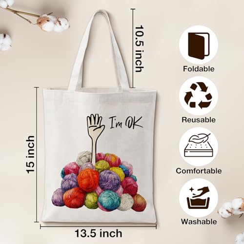 Cute Goose Crochet Canvas Tote Bag for Women - color: Fun Knitting