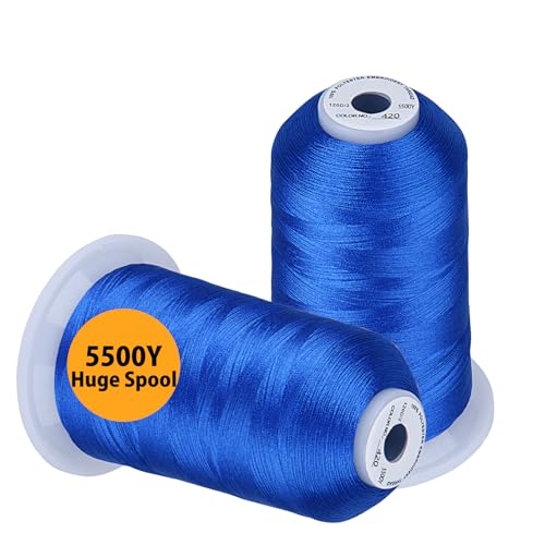 Simthread Embroidery Thread 5500 Yards Dark Electic Blue 420, 2 Huge Spools 40wt Polyester for Brother, Babylock, Janome, Singer, Pfaff, Husqvarna, Bernina Machine - color: Electic Blue