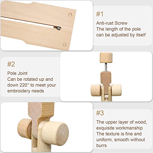 Adjustable Beech Wood Embroidery Stand - Guofa Rotated Cross Stitch Needlepoint Holder, Quilting Tapestry Scroll Hoop Frame for Craft Sewing