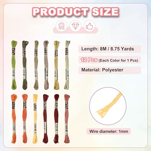 PATIKIL 12 Skeins Embroidery Floss Polyester Embroidery Hand Autumn Colors - color: Autumn Colors