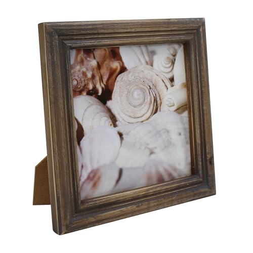 CVHOMEDECO. 6x6 Picture Frame Made of Solid Wood High Definition Glass Rustic Antique Designs Small Photo Frame for Tabletop Display and Wall Mounting, Distress Brown - color: Distress Brown B, size: 6" X 6"