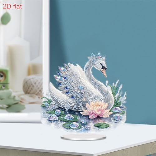 POETRYDRAW Diamond Art Ornament Desktop Kit Swan, Stand Up Diamonds Painting Ornament for Adults, 5D DIY Special Diamond Gem Craft Tabletop Placement Board Kit - color: Swan