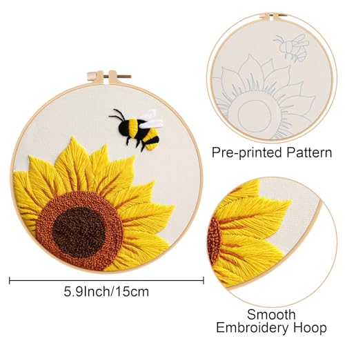 Nuberlic 3 Pack Embroidery Kit for Beginners with Sunflower Pattern - color: Sunflower