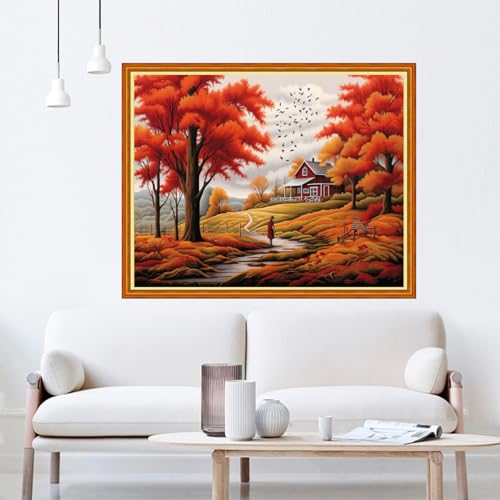 Dooxvey Cross Stitch Kits for Adult Beginners - Full Range of Stamped Kits, Needlepoint & Embroidery Kits - 11CT Cross Stitch Patterns: Autumnal Scenery - 16x20 inch - color: Artpattern07