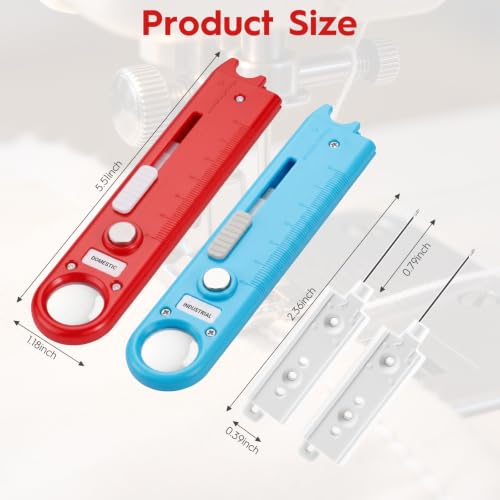 Sewing Machine Needle Threader, 5 in 1 Automatic Quick Threading Tool, Multifunctional Stitch Insertion Seam Guide with Seam Rippers for Quilting Alterations Tailoring(2 Pack,Red/Blue) - color: Red/Blue