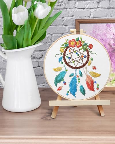ERKOON Embroidery Kit for Beginners, Flower Cross Stitch Set for Include Embroidery Cloth Hoops Threads for Craft Lover Hand Stitch with Embroidery Skill Techniques (Dreamcatcher) - color: Dreamcatcher