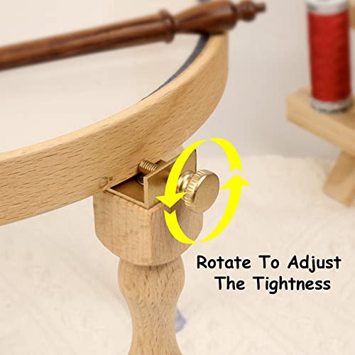 4 Pack Portable Wooden Embroidery Hoop Stand with Velvet Bag, Adjustable Desktop Stitching Hoop Holder for Cross Stitch, Needlework, Embroidery Sewing Projects