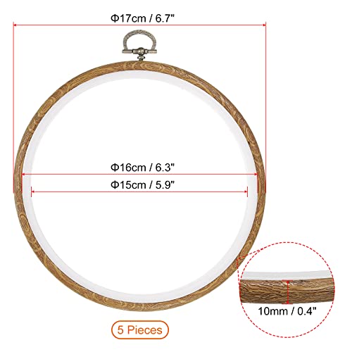 PATIKIL 5 Pieces 6 Inch Embroidery Hoops Frame Round Imitated Wood Circle Cross Stitch Hoop Ring for Embroidery Art Craft Handy Sewing Decoration - size: 6 Inch