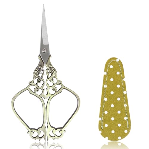 4.5 Inch Vintage Style Scissors with PU Leather Case Small Embroidery Scissors Antique Needlework Craft Accessories for Yarn Cross Stitch Handicraft DIY Tool - size: 4.5 Inch, style: Style CC1886