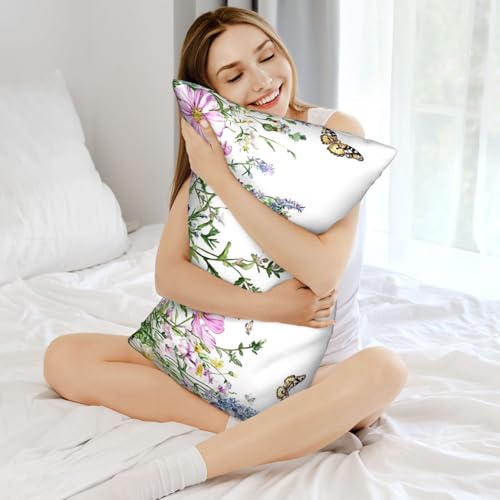 Satin Pillowcase for Hair and Skin Watercolor Wildflowers Butterfly Super Soft and Cooling Similar to Silk Pillow Case 1 Pack with Hidden Zipper Silky Soft Zippered Satin Pillowcase20 x30 - color: Watercolor Wildflowers Butterfly
