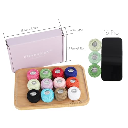 Rhapsody Pearl Cotton Thread Size 8 Crochet Thread Perle 12 Balls Set Egyptian Cotton Mercerized Hand Knitting, Embroidery, Cross-Stitch, Sewing, Needlepoint, DIY, Quilting (Set Azure Delight) - color: SET Azure Delight