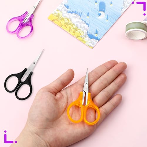 3Pcs Small Scissors All Purpose Craft Scissors Stainless Steel Scissors with Protective Cover Mini Detail Craft Scissors Precision Straight Fine Tips Design for Paper Cutting,Scrapbooking, Sewing - color: Black,yellow,purple