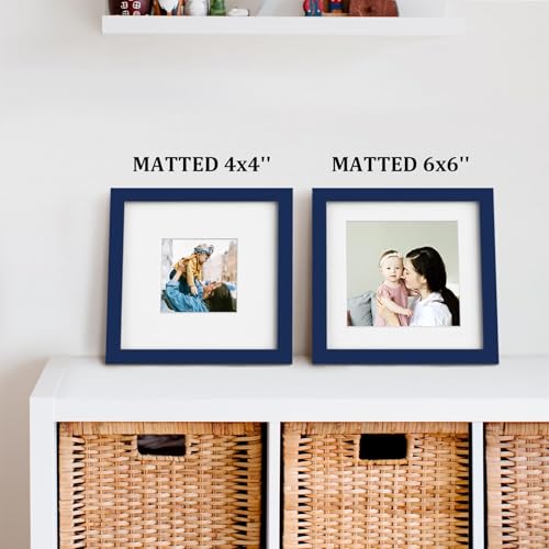 Egofine 8x8 Picture Frame, Made of Solid Wood with Plexiglass, for Tabletop and Wall Hanging Display Picture 4x4/6x6 with Mat or 8x8 Without Mat, Navy Blue - color: Navy Blue, size: 8x8
