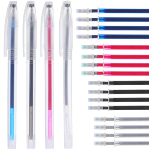 jojofuny Water Soluble Pen Set 4 Marking Pens with 40 Refills in Blue Rosy Black and Silver Water Erasable Fabric Marker for Cross Stitch Embroidery Sewing Quilting DIY Crafts