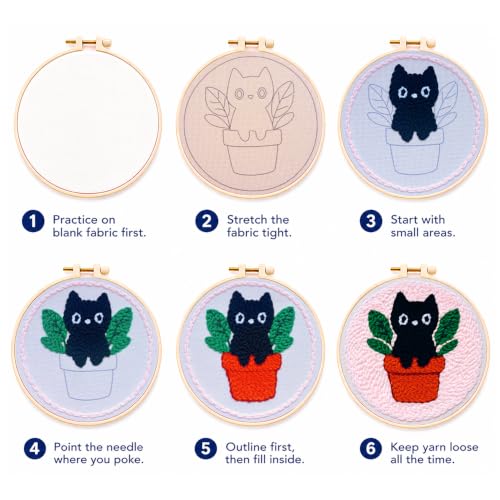 Punch Needle Kit for Beginners Adults Plant Cat, with Embroidery Hoop - color: Punch Needle kit-Plant Cat