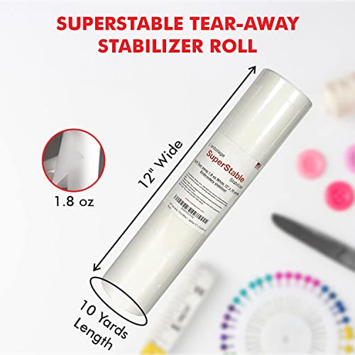 Superpunch Soft Tear Away Stabilizer, 1.8 oz, White, 12 in x 10 yd - size: 12" x 10 yards roll
