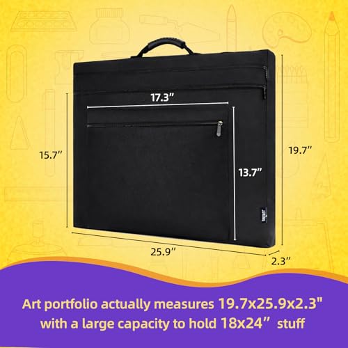 JJRING 18x24 Art Portfolio Tote Bag With Shoulder Strap, Black - size: 18''*24''