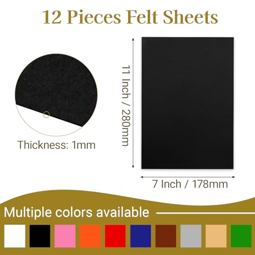 12 Pcs Felt Sheets, 7x11 Inch Stiff Felt for Crafts DIY, Black - color: Black