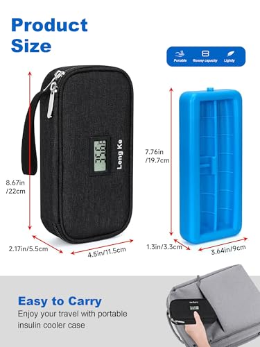 Insulin Cooler Travel Case for Pen & Vials - Vial Case for Travel TSA Approved Temperature Display Diabetic Medication Cooling Bag with Ice Brick, Refrigerated Diabetes Supplies Organizer (Black) - color: Black