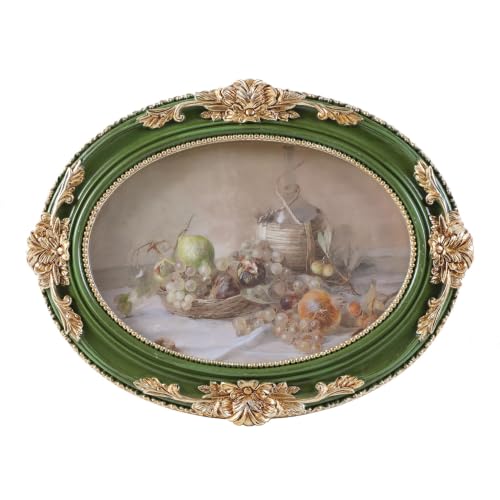 Vintage Picture Frames 5x7 Ornate Green and Gold Antique Pictue Frames with Real Glass Cover for Wall & Tabletop Display Victorian Home Decor Gallery Wall Decor,Oval - color: Green, size: 7X5