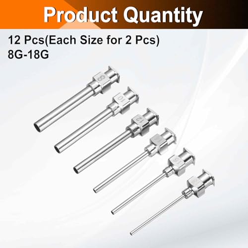 HARFINGTON 12pcs Dispensing Needle Set 8-18 Gauge 1 Inch Stainless Steel Blunt Tip Luer Connector for Refilling Glue Oil Thick Liquids Ink Lab Use (2pcs of Each Size)