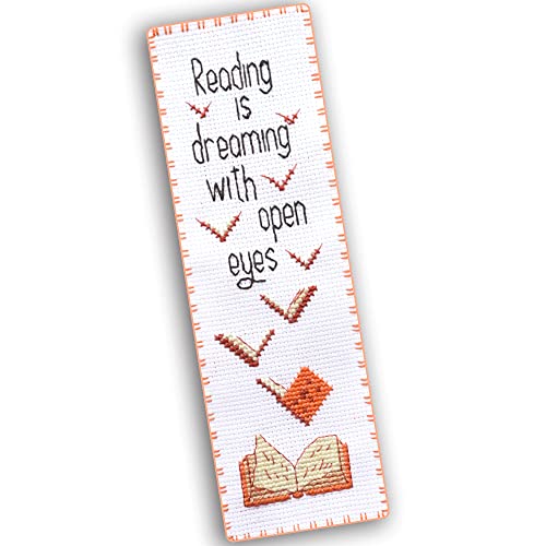 Povitrulya Reading is Dreaming' - Embroidery Set for DIY Bookmark - Counted Cross Stitch Kit for Adults with Paper Pattern, 16 Count Aida Canvas and Pre-Sorted Floss