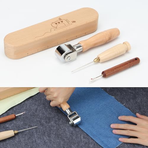 FMTYAOIU 4 Pcs Wooden Sewing Quilting Tools Include Tailor Clapper,Seam Roller,Stiletto,Seam Rippers for Flattening Fabrics and Point Pressing, Wooden Tailors for Ironing