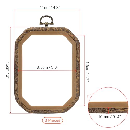 PATIKIL 6x4.3inch Embroidery Hoops, 3Pieces Imitated Wood Octagonal Frame Cross Stitch Hoop Ring for Embroidery Art Craft Sewing Ornaments Hanging Decoration - size: 6x4.3inch