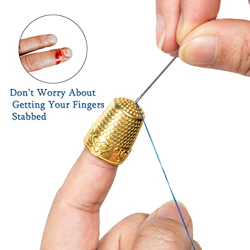ZESION 4Pcs Sewing Thimbles, Metal Thimbles for Hand Sewing Finger Protector, Quilting Craft Accessories for Knitting Needlework DIY Tools, Gold - color: Gold