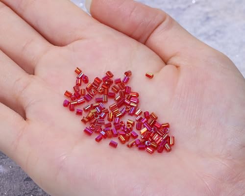 Glass Bugle Tube Beads 1400Pcs/30g Mini Seed Beads 2 * 3mm Small Craft Loose Spacer Beads for DIY Bracelets Necklace Earring Jewelry Making (Red) - color: Red