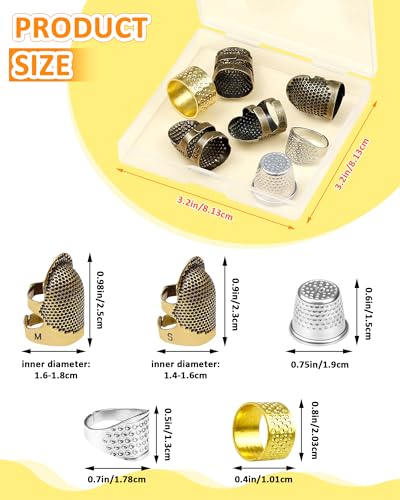 FIVEIZERO Thimble Kit– 7 PCS Sewing Thimbles for Hand Sewing, Metal Finger Protectors, Thimble Ring for Quilting and Embroidery - size: Universal model