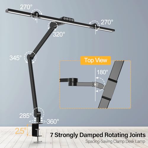 Micomlan Desk Lamp with Clamp, Architect Led Desk Lamp for Home Office with Remote Control, 24W Ultra Bright Auto Dimming Computer Light Adjustable Table Light for Working Workbench (Remote) - color: Dark Black