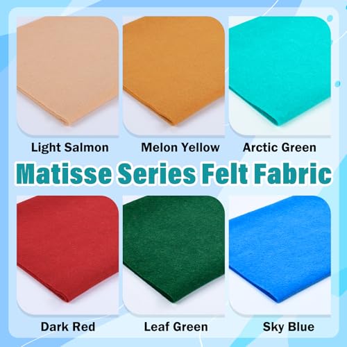 XSEINO 6 Rolls 12"x35" Large Felt Sheets(5.8Yds Total), 1.4mm Thick Nonwoven Fabric for Sewing, 6 Matisse Series Colors, Bulk DIY Craft Supplies for Bags, Garland, Decor - color: Matisse Series