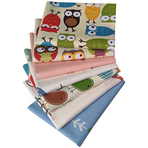 7pcs Quilting Fabric 18" x 22" 100% Cotton Craft Fabric Bundle Squares Fat Quarters Multicolored for Patchwork DIY Sewing Scrapbooking Owlet - color: Owlet